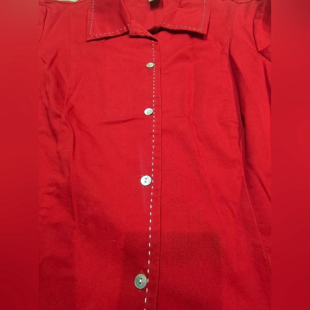 Stonebridge Red Cotton Stretch Button Front Shirt Women’s 16 Short Sleeve Top